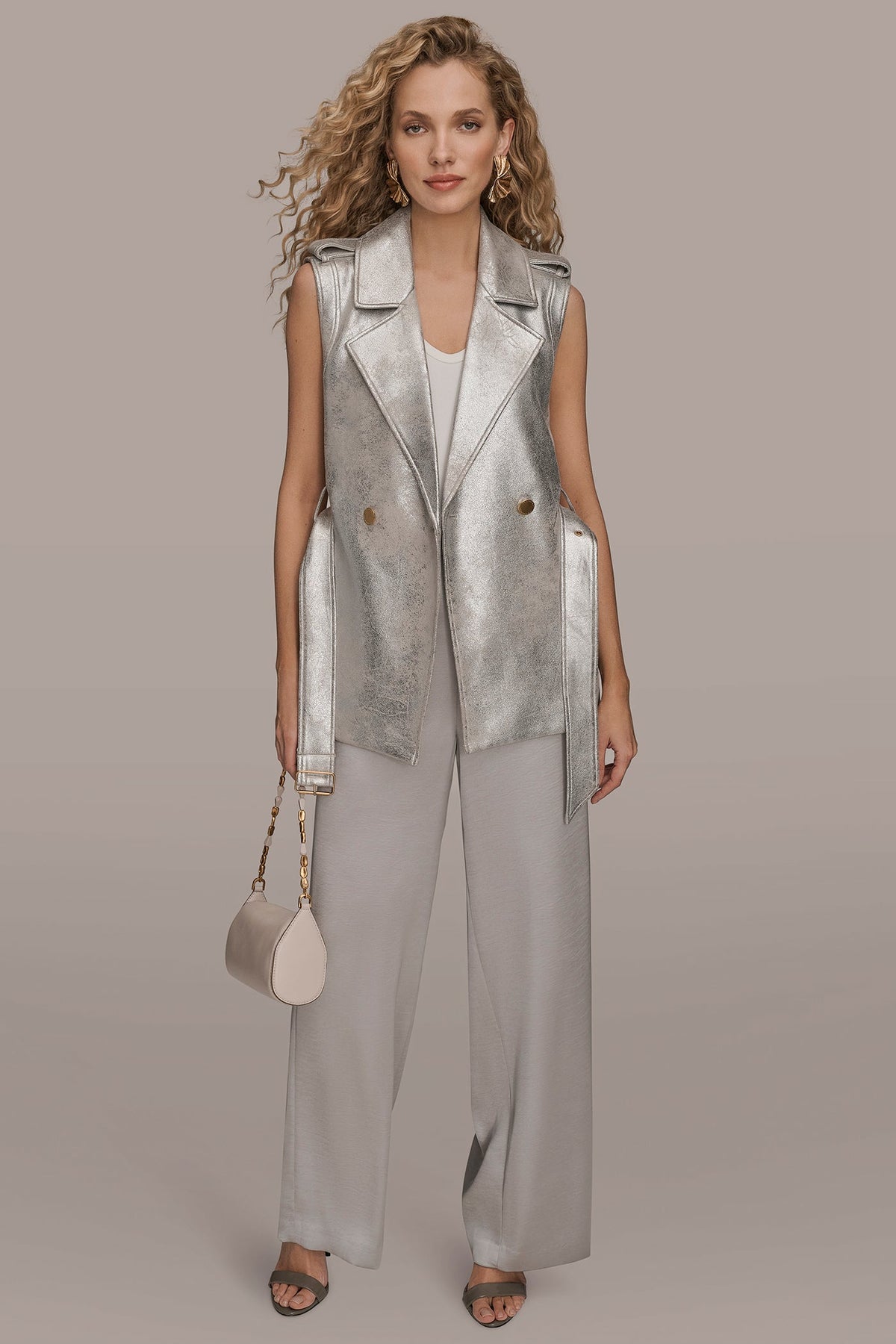 METALLIC BELTED VEST - VAPOR