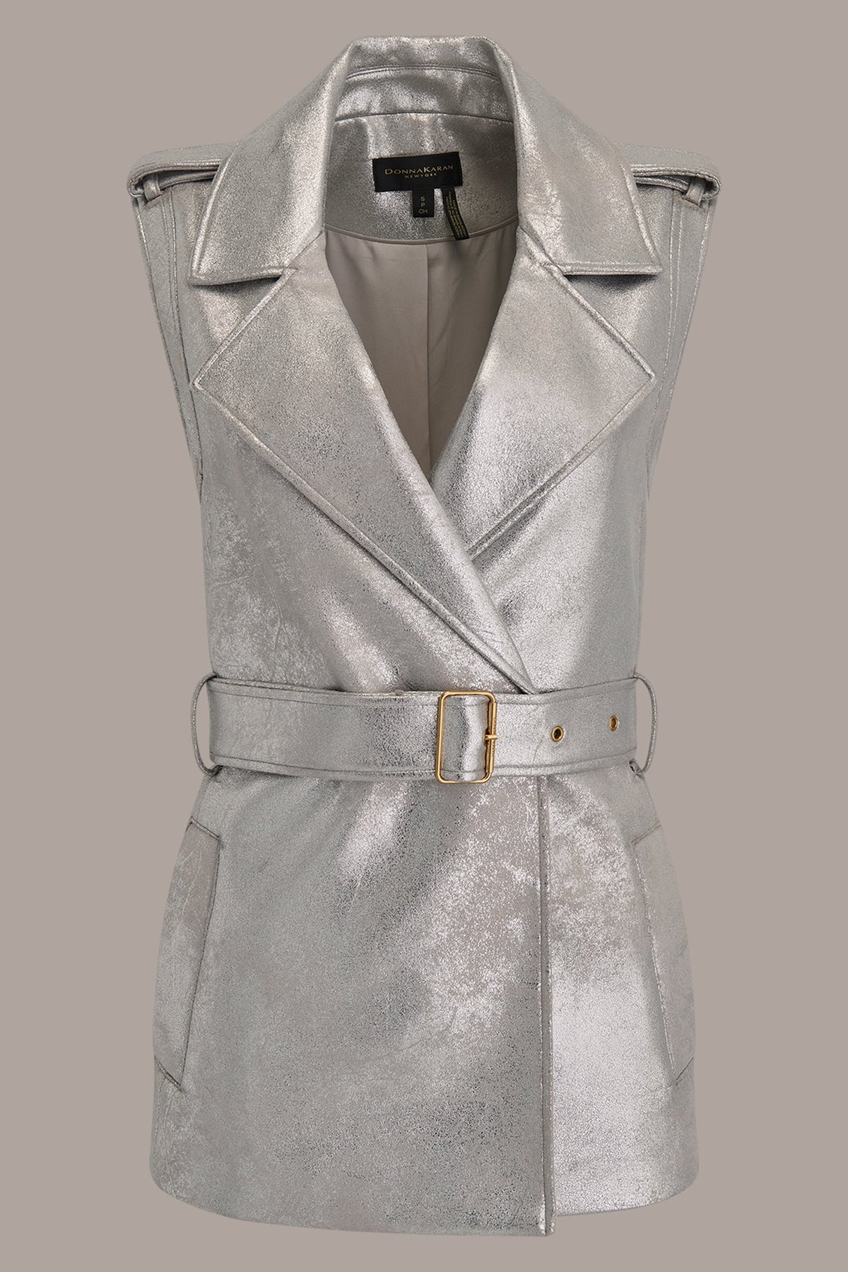 METALLIC BELTED VEST - VAPOR