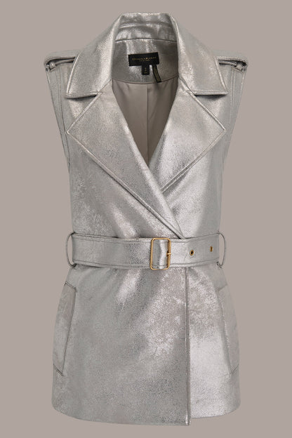 METALLIC BELTED VEST - VAPOR