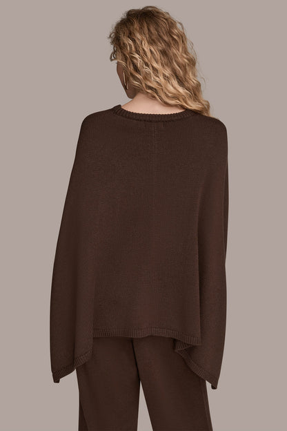 CAPE-EFFECT BUTTON SWEATER - CHOCOLATE PLUM