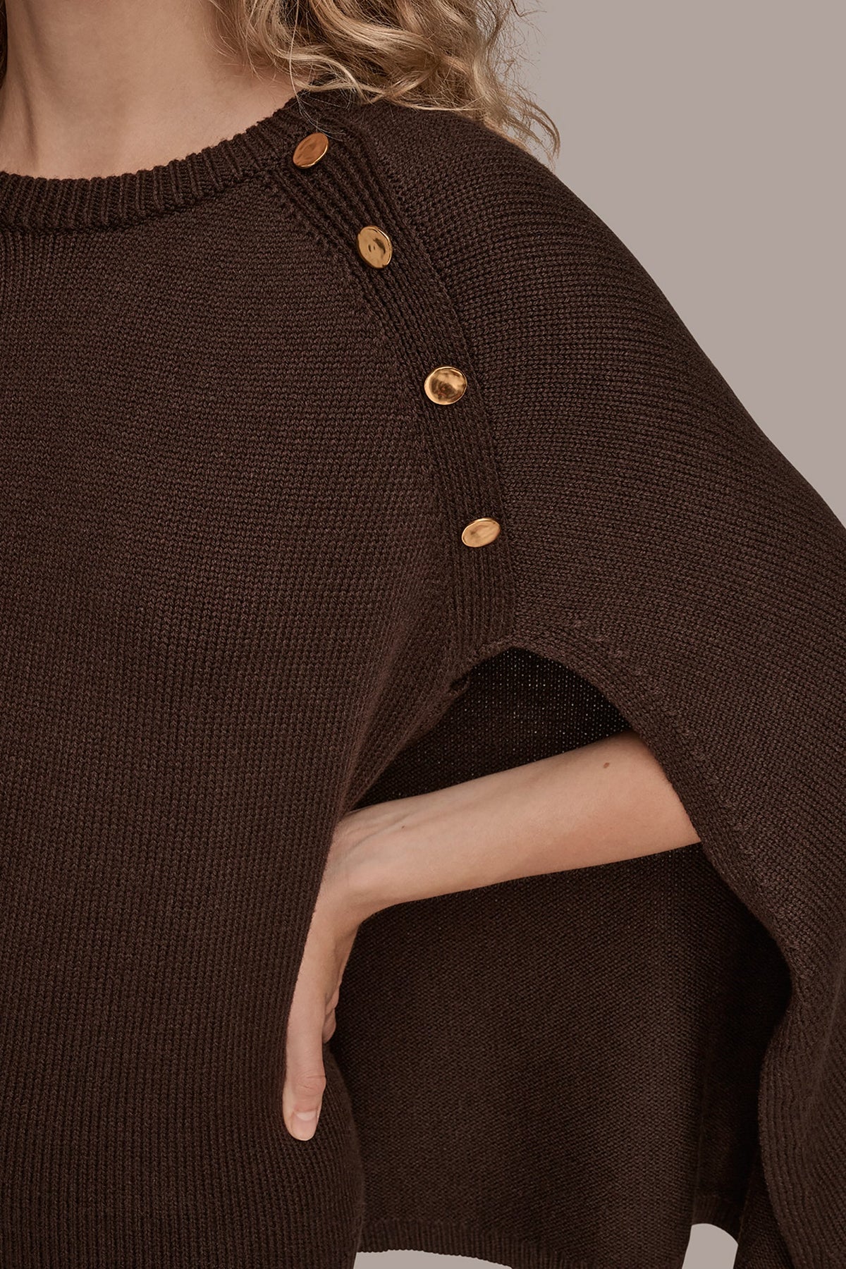 CAPE-EFFECT BUTTON SWEATER - CHOCOLATE PLUM