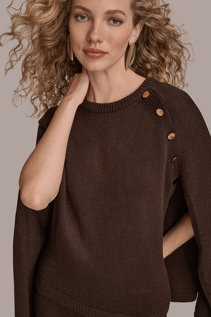 CAPE-EFFECT BUTTON SWEATER - CHOCOLATE PLUM