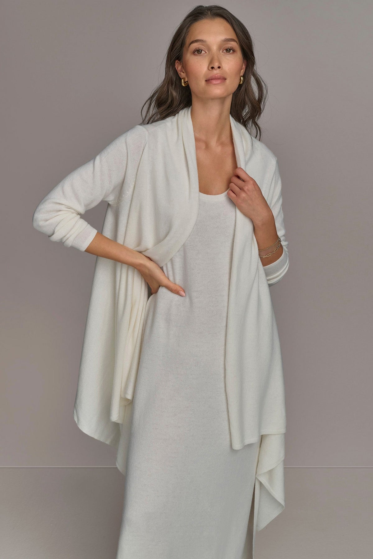 CASHMERE LONG SLEEVE CARDIGAN - Cream
