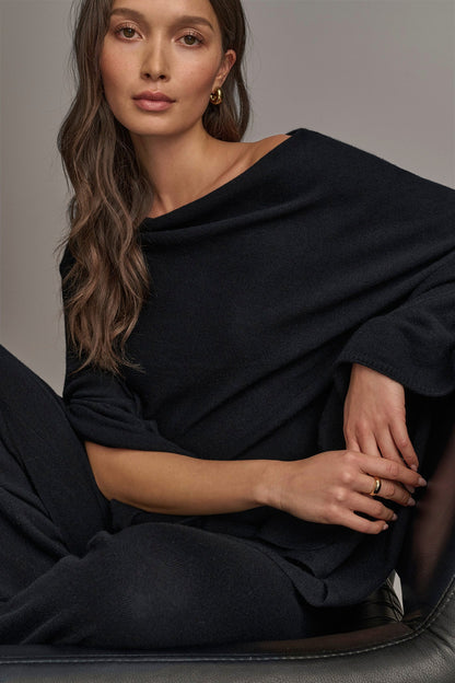 CASHMERE PONCHO - Black