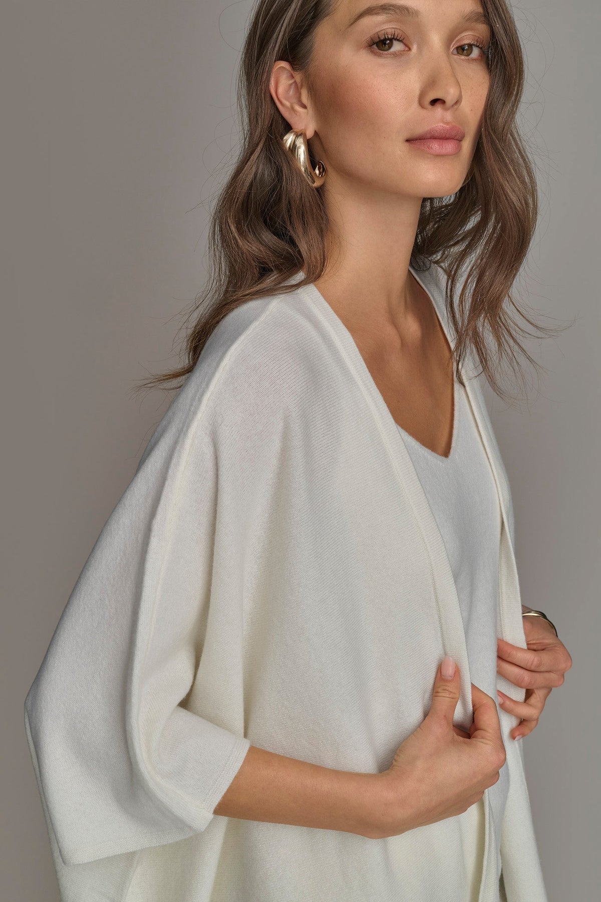 CASHMERE SHORT SLEEVE CARDIGAN - Cream