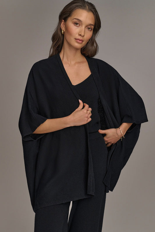CASHMERE SHORT SLEEVE CARDIGAN - Black