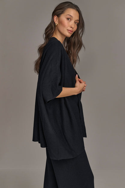 CASHMERE SHORT SLEEVE CARDIGAN - Black