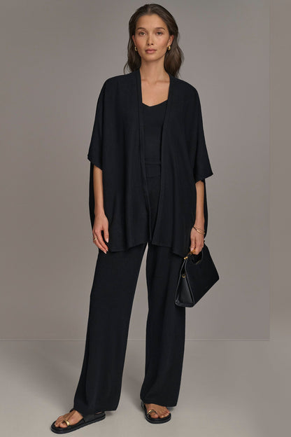 CASHMERE SHORT SLEEVE CARDIGAN - Black