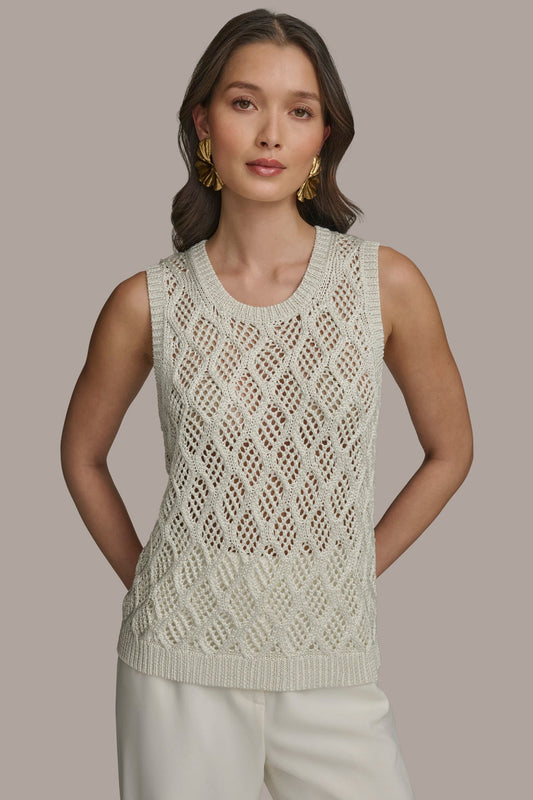 DIAMOND PATTERN CREW NECK TOP - cream