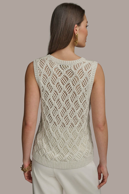 DIAMOND PATTERN CREW NECK TOP - cream
