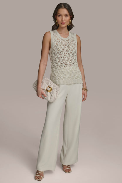DIAMOND PATTERN CREW NECK TOP - cream