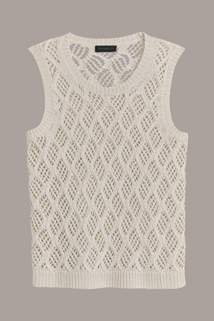 DIAMOND PATTERN CREW NECK TOP - cream