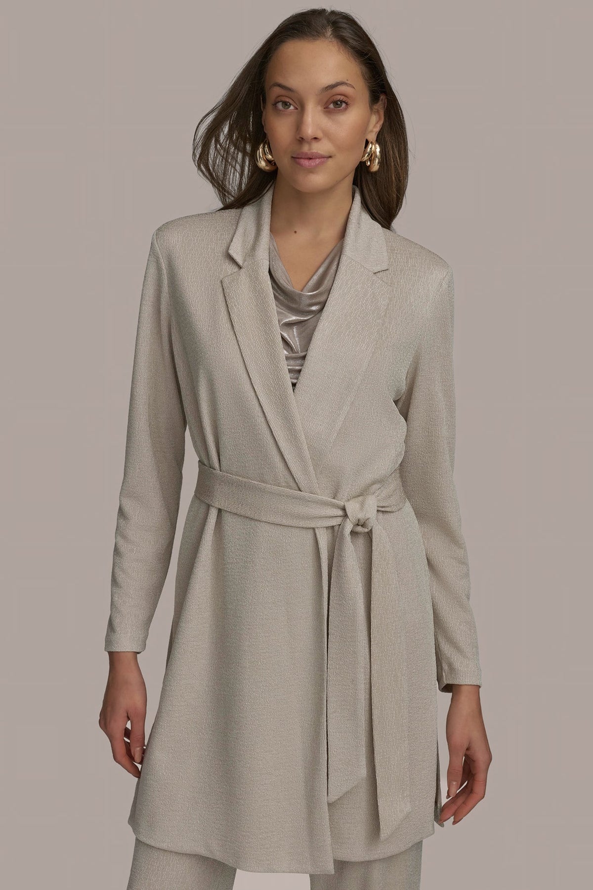 BELTED KNIT JACKET - Grey