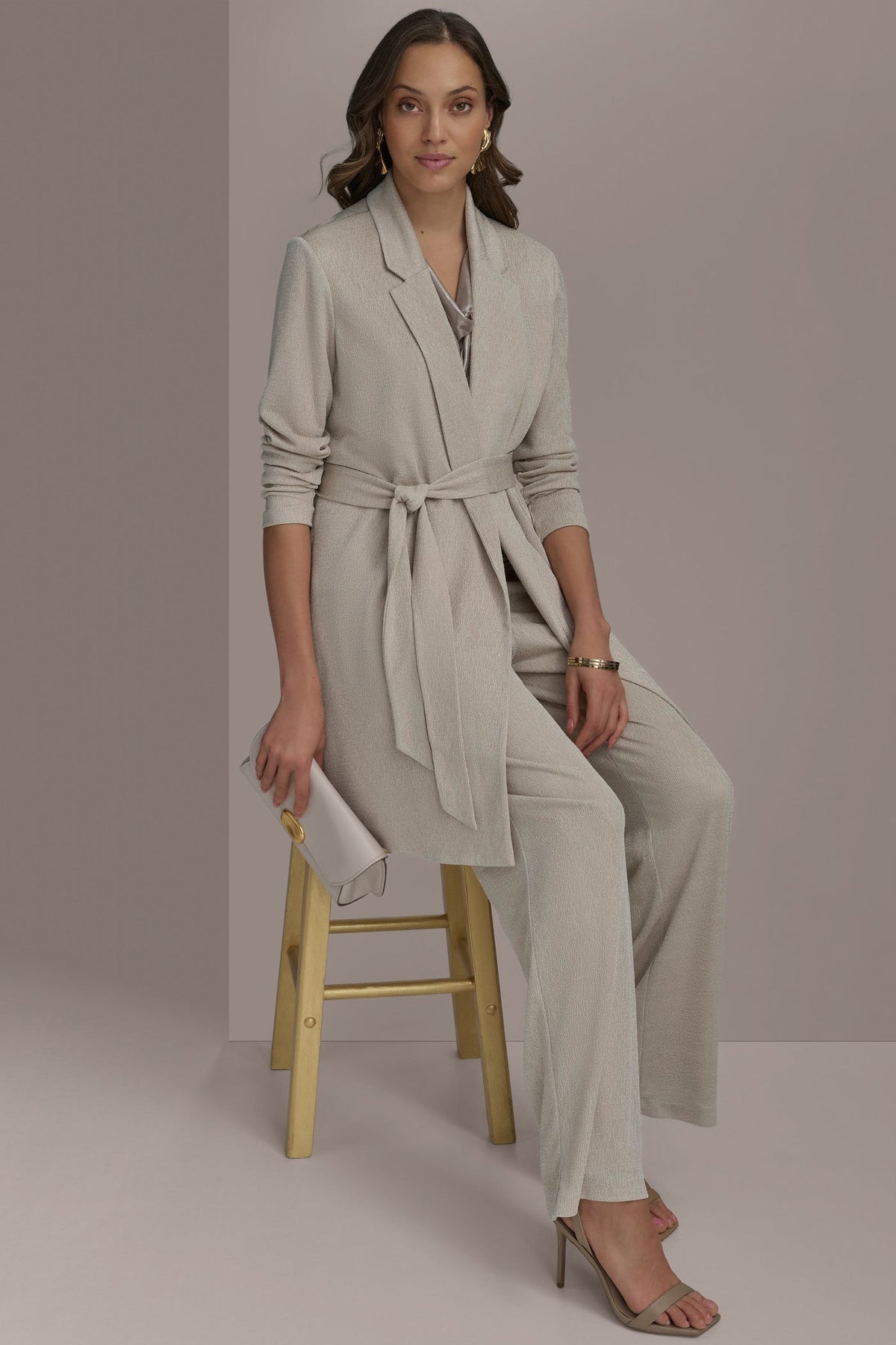 BELTED KNIT JACKET - Grey