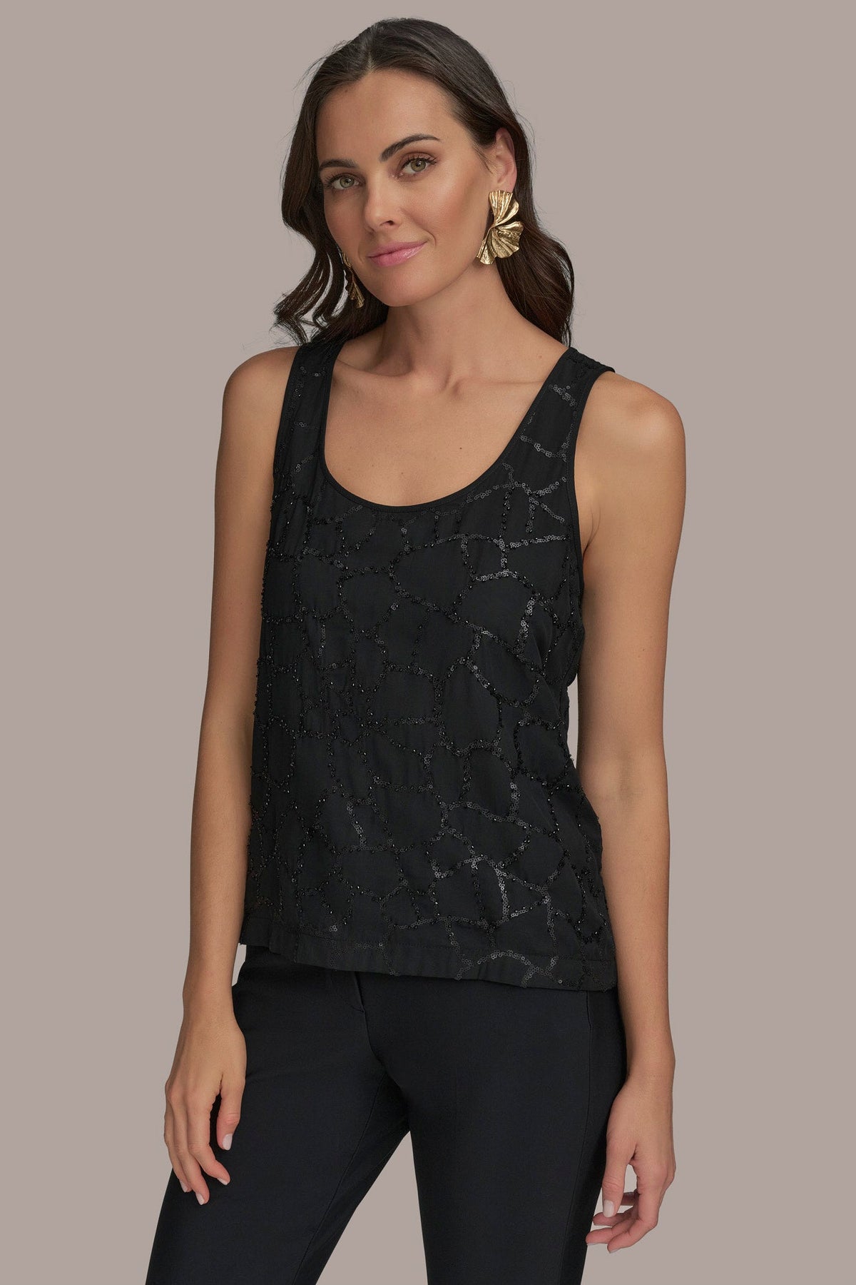 SHELL WITH SEQUIN DETAIL - Black