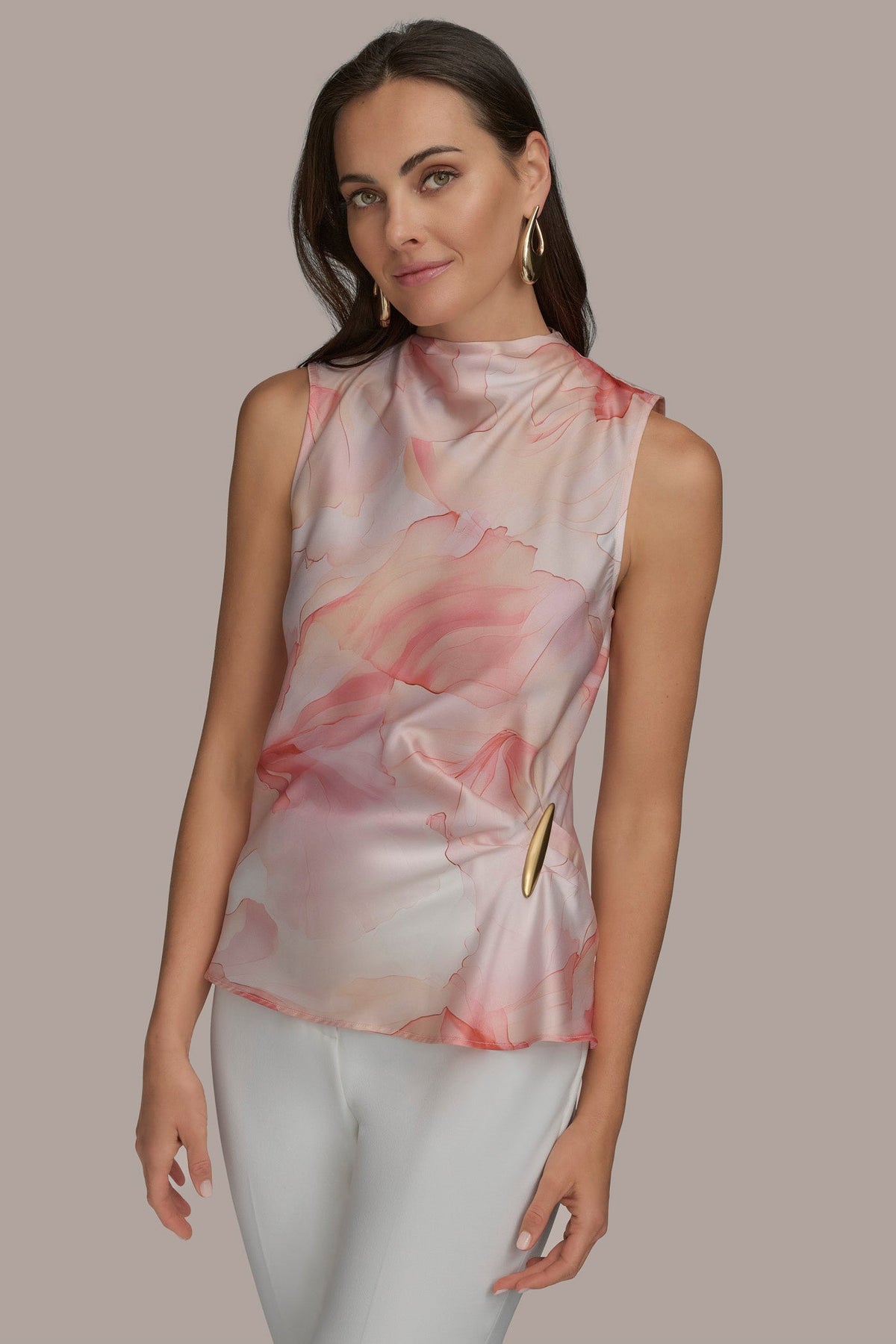 PART SLEEVELESS WITH HARDWARE WAIST - APRICOT MULTI