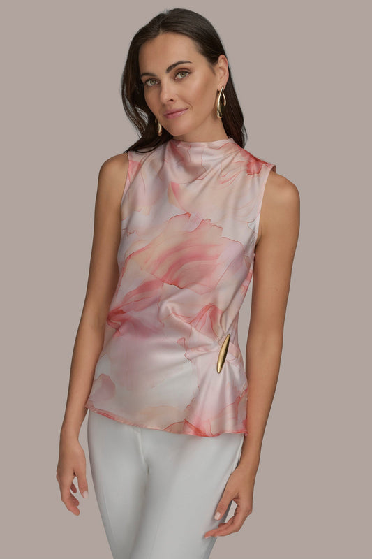 PART SLEEVELESS WITH HARDWARE WAIST - APRICOT MULTI