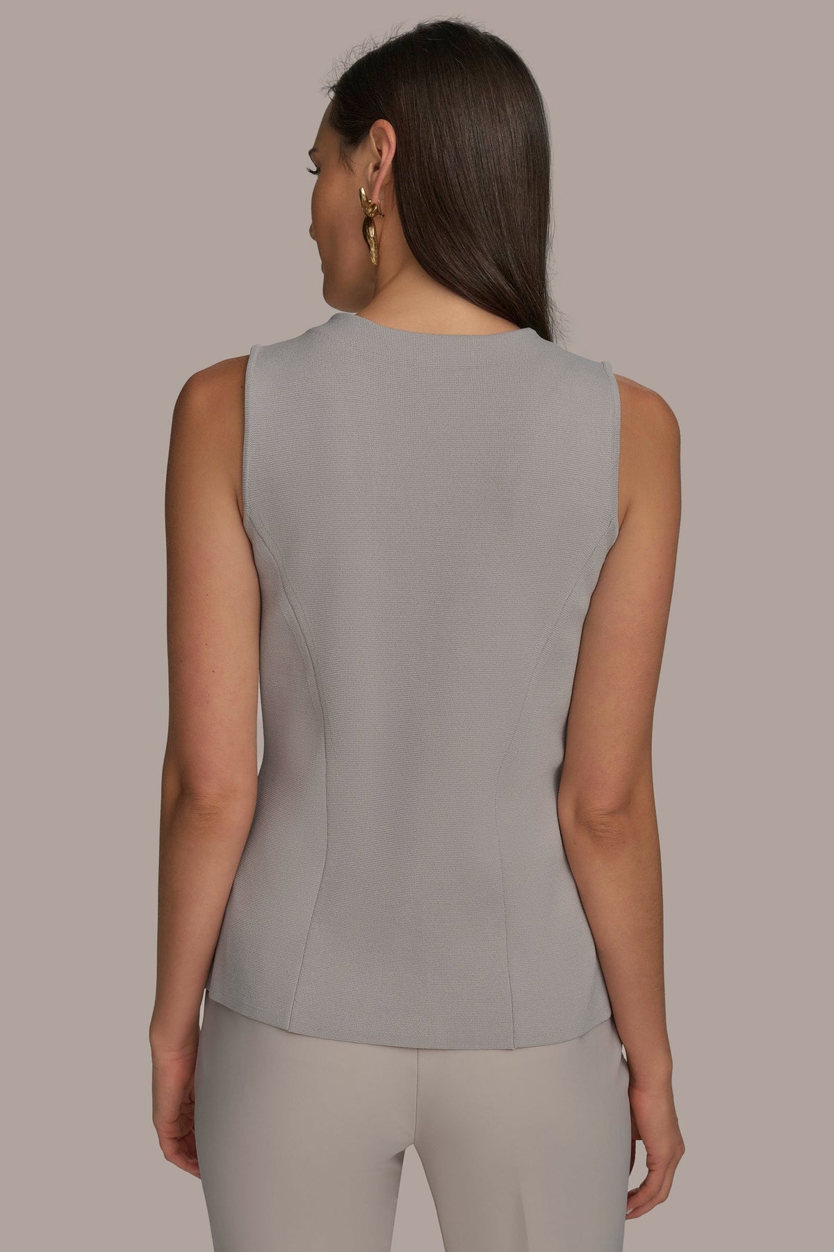 SLEEVELESS BUTTON UP SWEATER VEST - CLAY