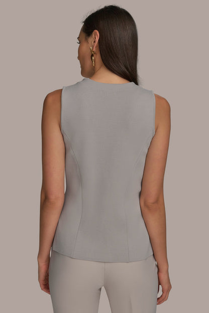 SLEEVELESS BUTTON UP SWEATER VEST - CLAY