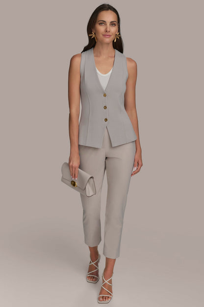 SLEEVELESS BUTTON UP SWEATER VEST - CLAY