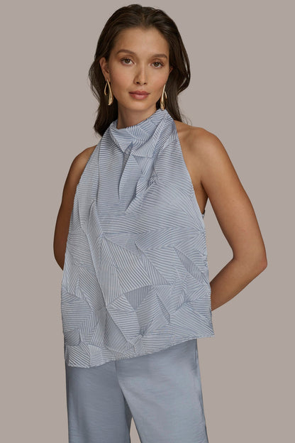 TEXTURED TOP WITH ANGLED HEM - GLACIAL BLUE