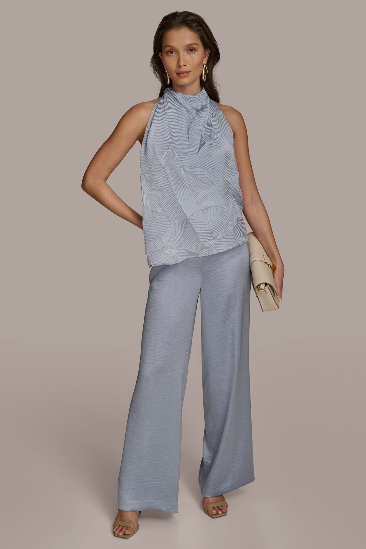 TEXTURED TOP WITH ANGLED HEM - GLACIAL BLUE