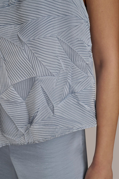 TEXTURED TOP WITH ANGLED HEM - GLACIAL BLUE