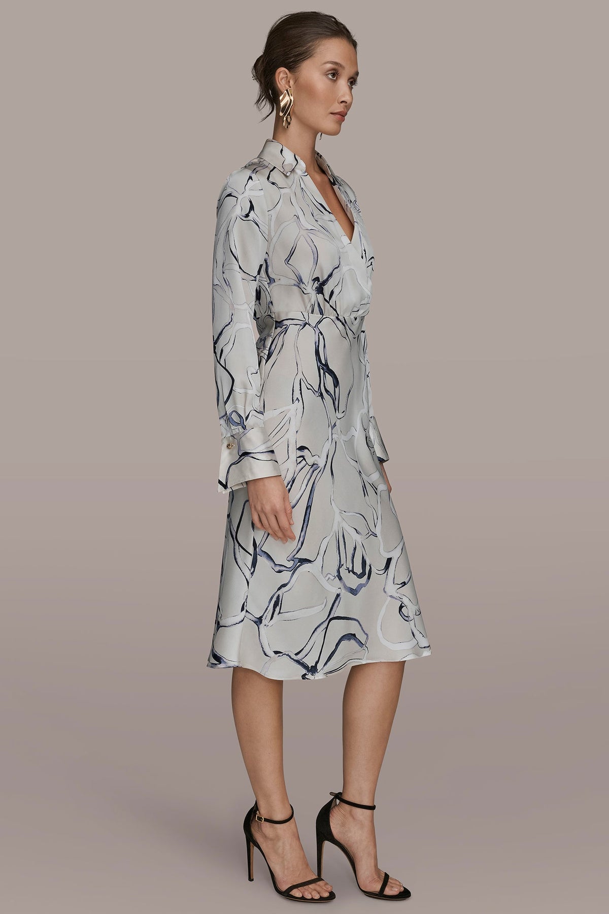 COTTON PRINTED MIDI SHIRT DRESS - VELLUM MULTI