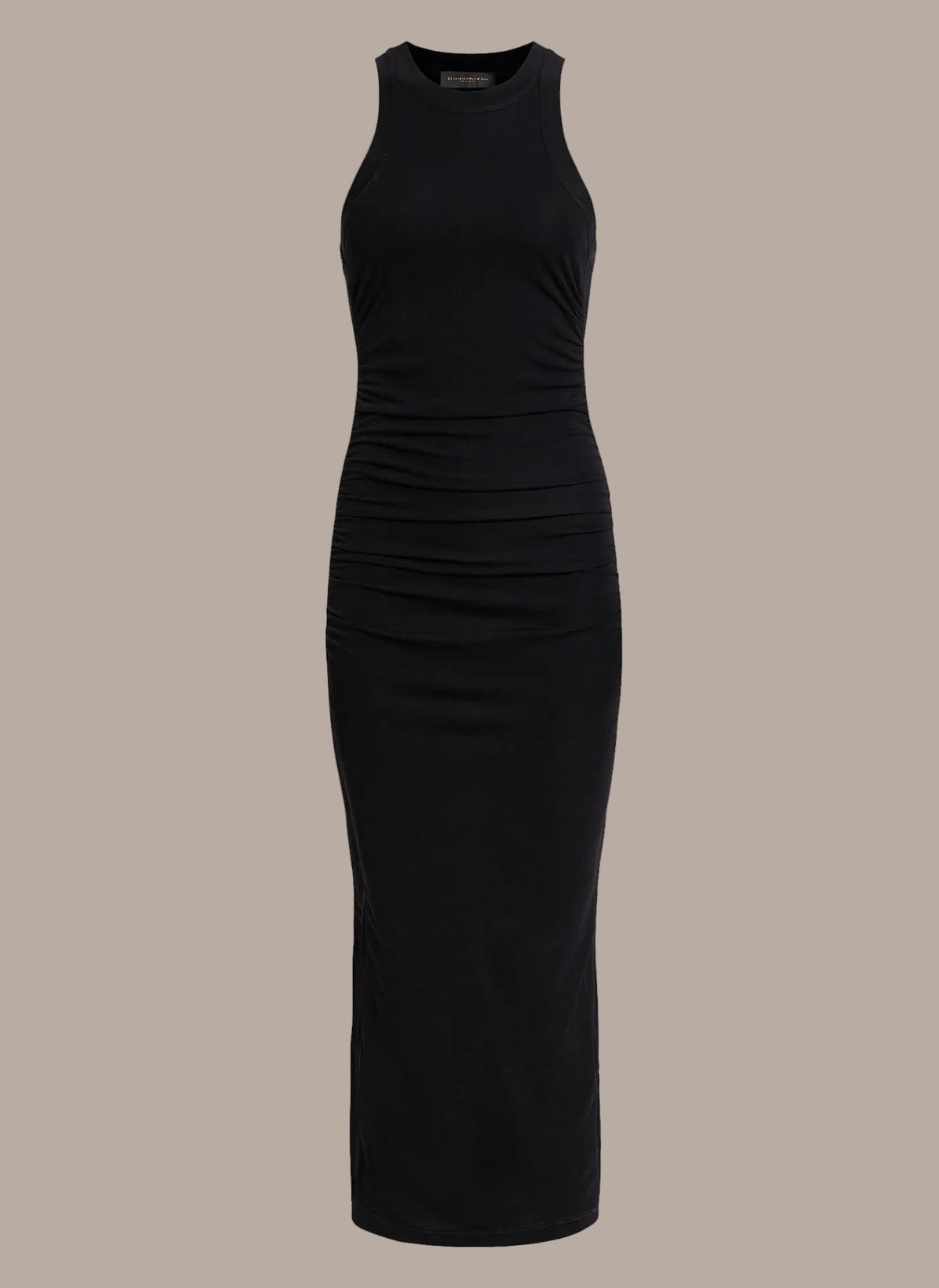 SLEEVELESS MIDI RUCHED DRESS - Black