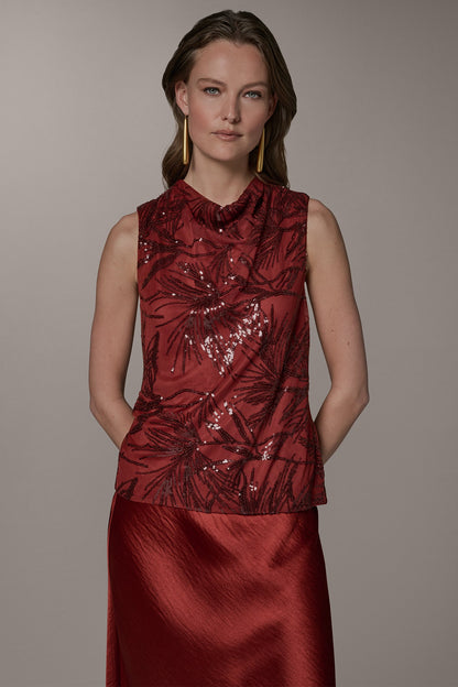 SLEEVELESS COWL NECK SEQUIN BLOUSE - Sunbaked Multi