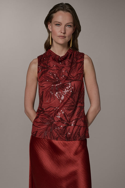 SLEEVELESS COWL NECK SEQUIN BLOUSE - Sunbaked Multi