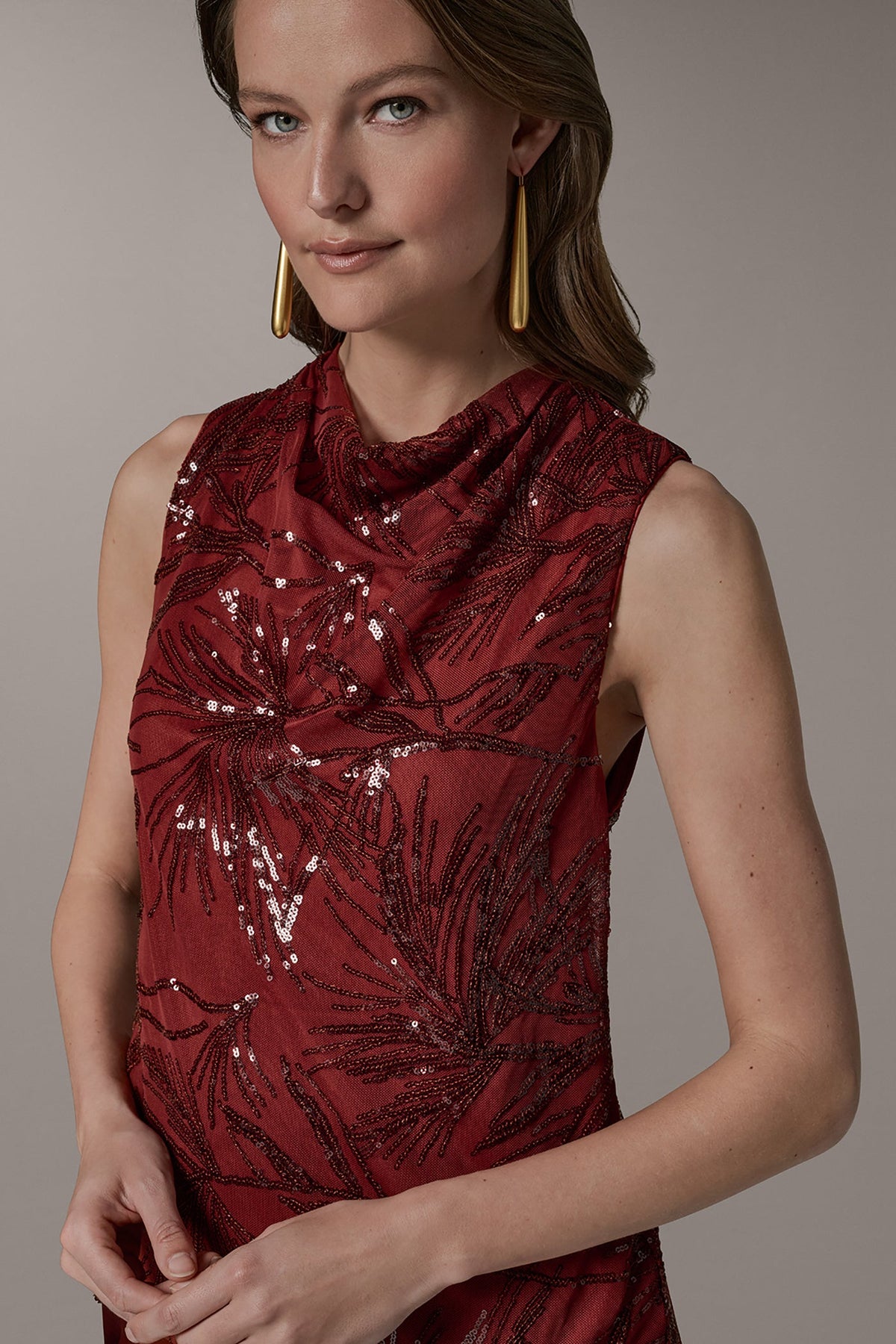 SLEEVELESS COWL NECK SEQUIN BLOUSE - Sunbaked Multi