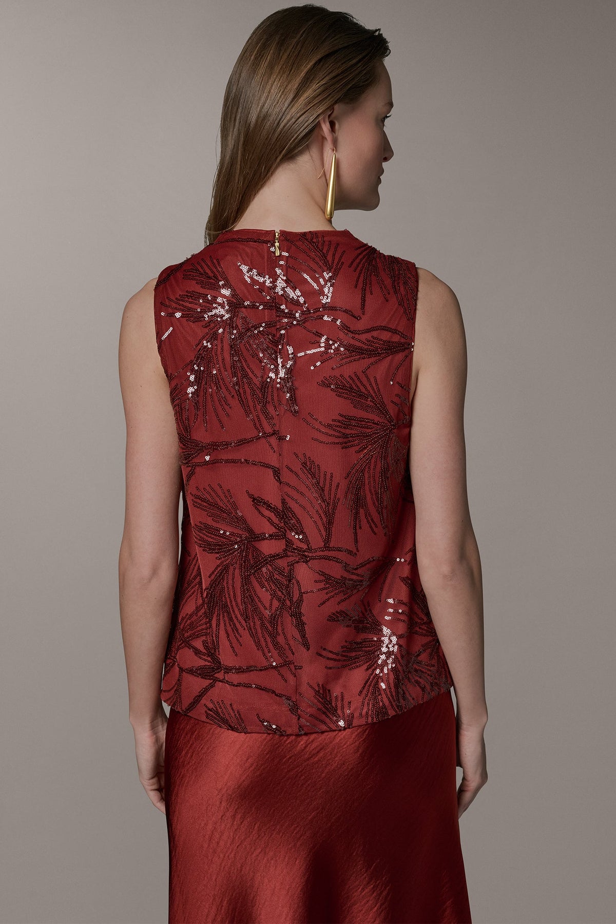 SLEEVELESS COWL NECK SEQUIN BLOUSE - Sunbaked Multi