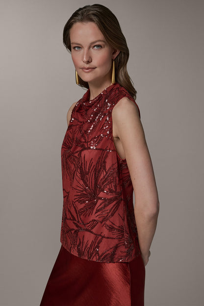 SLEEVELESS COWL NECK SEQUIN BLOUSE - Sunbaked Multi
