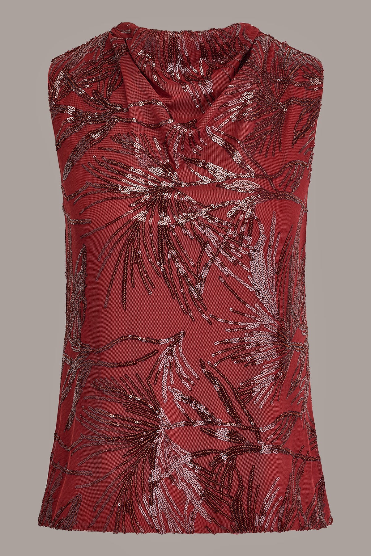 SLEEVELESS COWL NECK SEQUIN BLOUSE - Sunbaked Multi