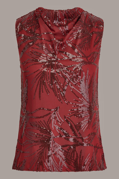 SLEEVELESS COWL NECK SEQUIN BLOUSE - Sunbaked Multi