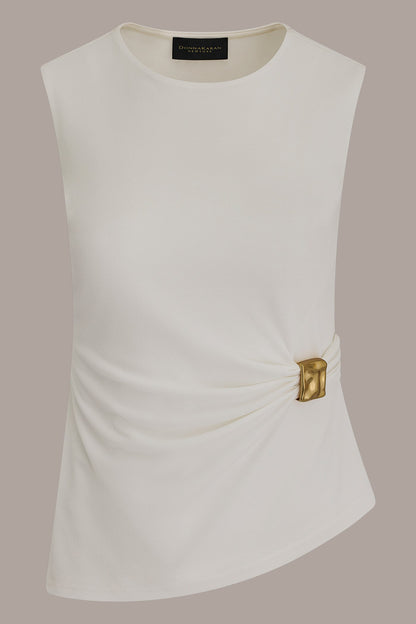 ASYMMETRIC RUCHED TOP - Cream