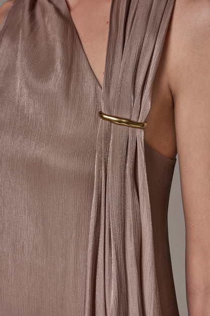 METALLIC ASYMMETRIC SCARF HALTER BLOUSE - Umbria