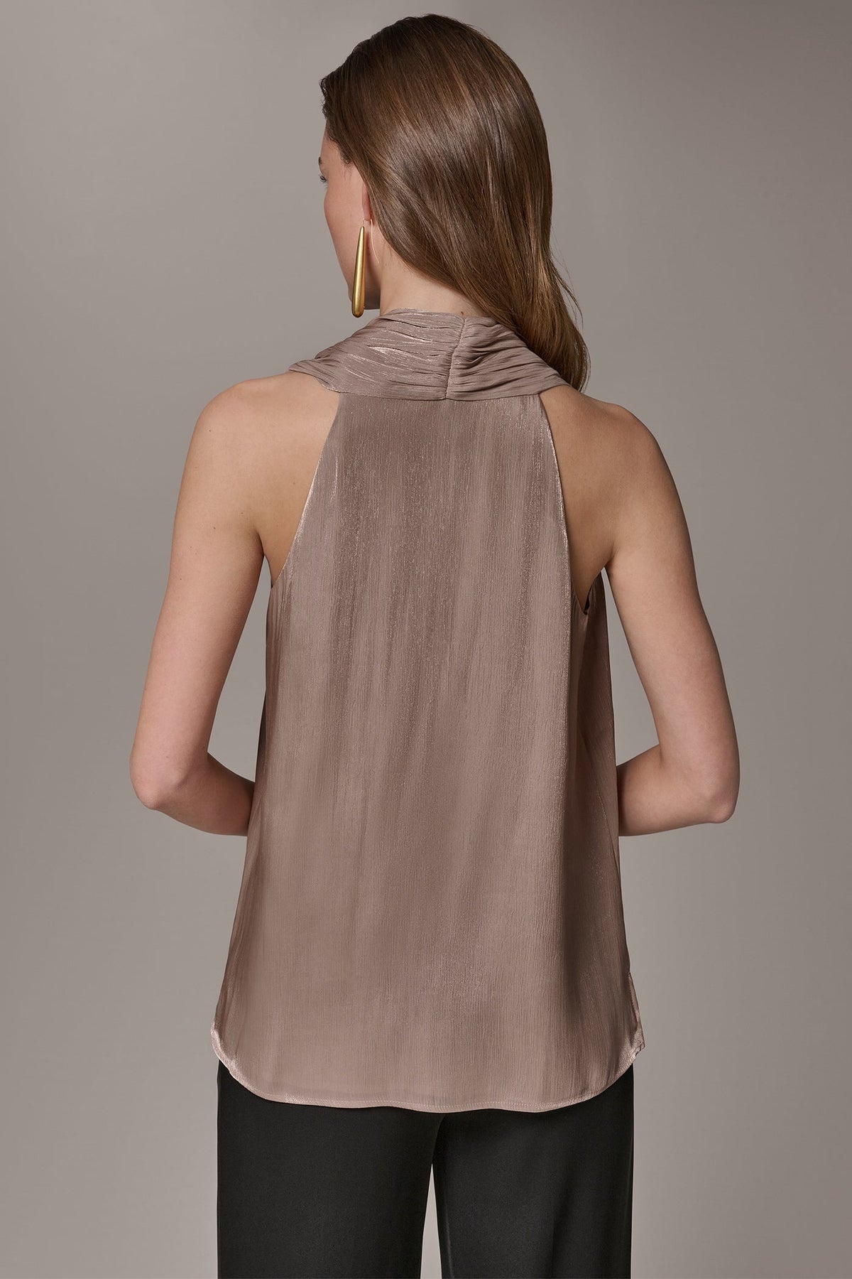 METALLIC ASYMMETRIC SCARF HALTER BLOUSE - Umbria