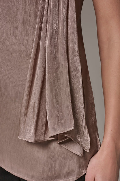 METALLIC ASYMMETRIC SCARF HALTER BLOUSE - Umbria
