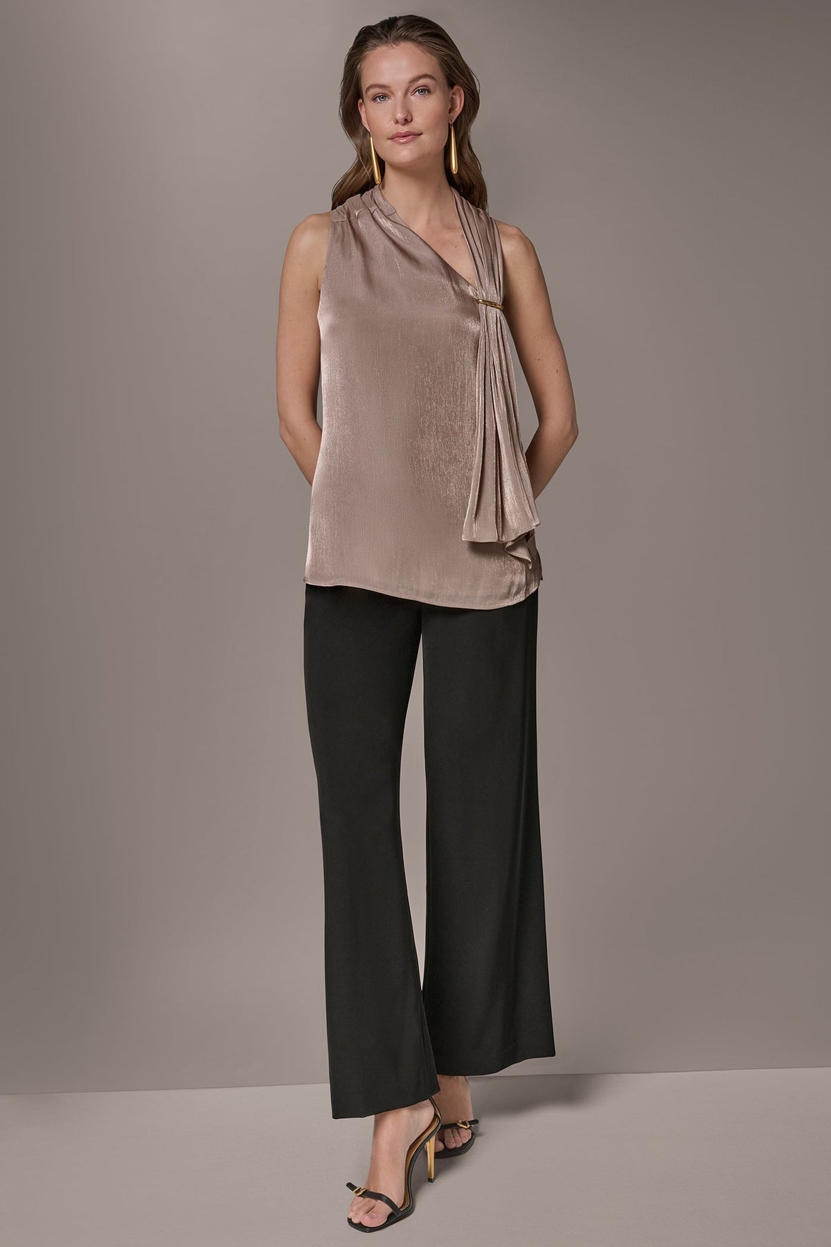 METALLIC ASYMMETRIC SCARF HALTER BLOUSE - Umbria