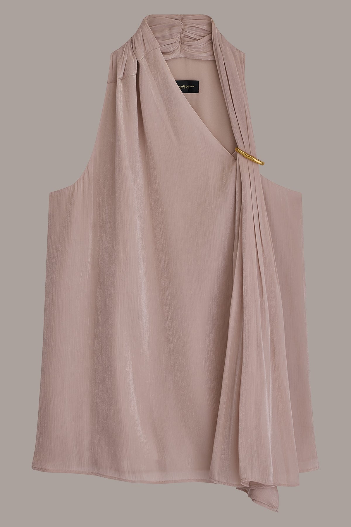 METALLIC ASYMMETRIC SCARF HALTER BLOUSE - Umbria