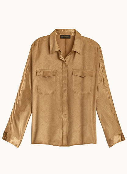 COLD SHOULDER COLLARED BUTTON DOWN - Fawn