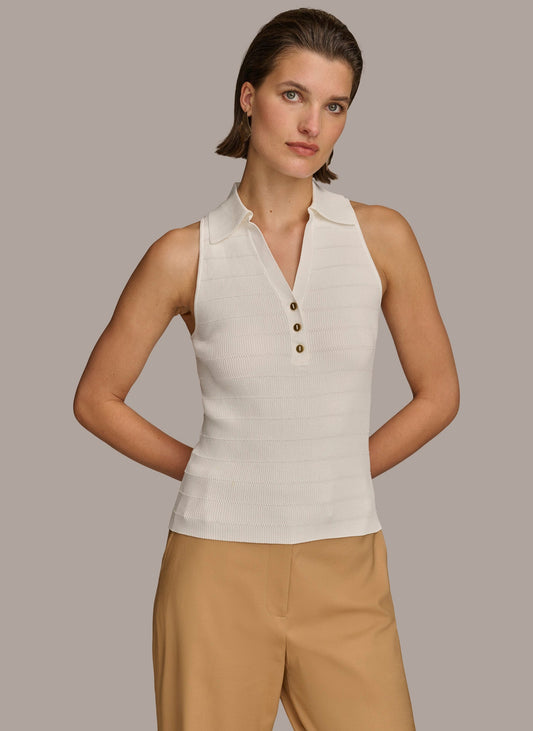 TEXTURE SWEATER WITH GOLD BUTTONS - Cream
