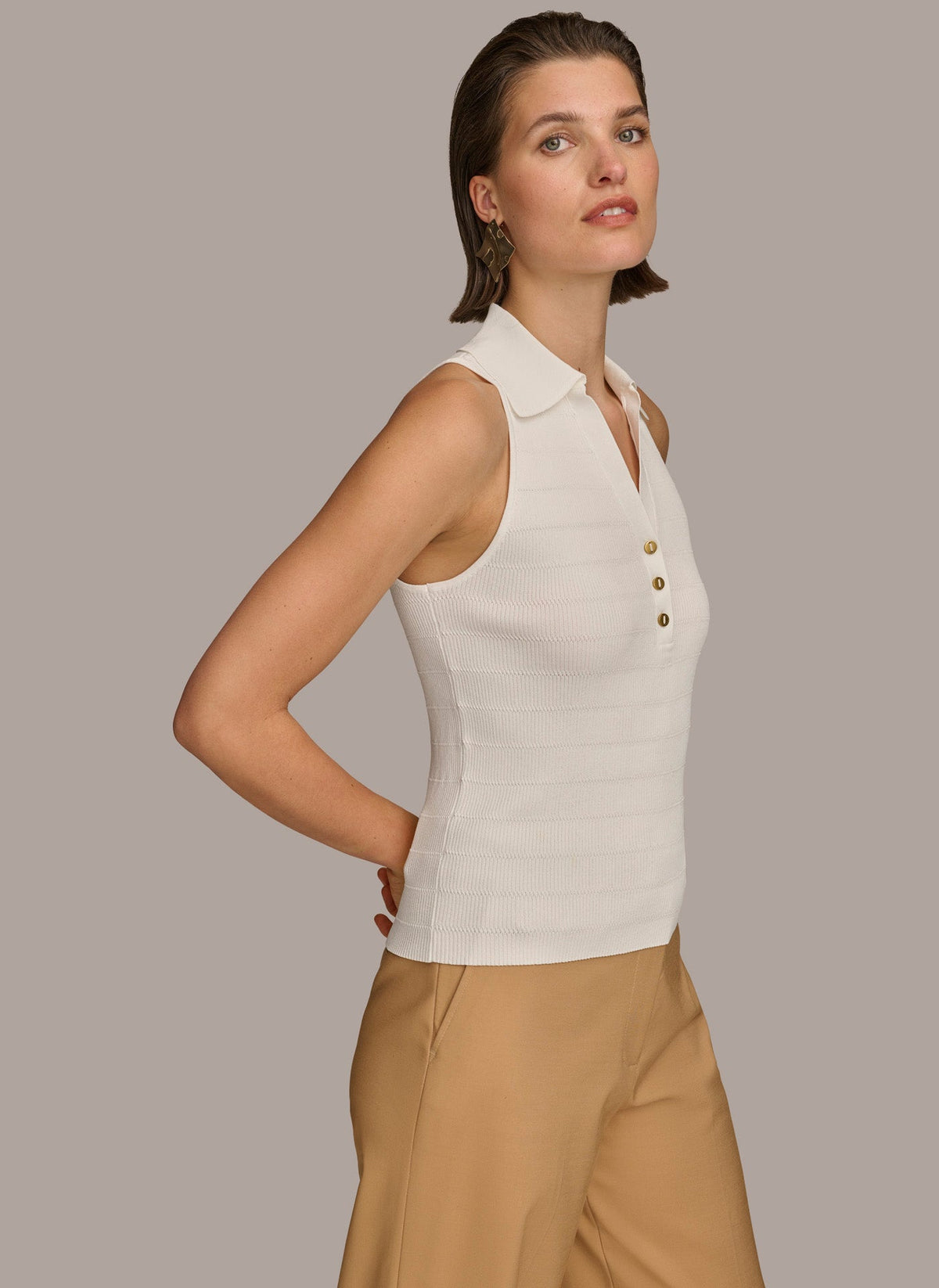 TEXTURE SWEATER WITH GOLD BUTTONS - Cream