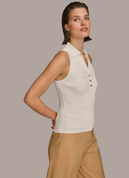 TEXTURE SWEATER WITH GOLD BUTTONS - Cream