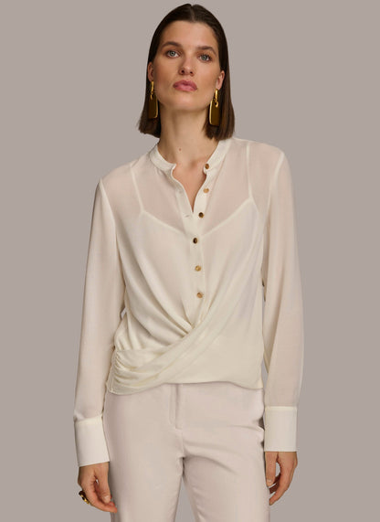 FAUX WRAP TOP - Cream