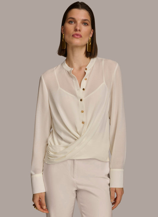 FAUX WRAP TOP - Cream