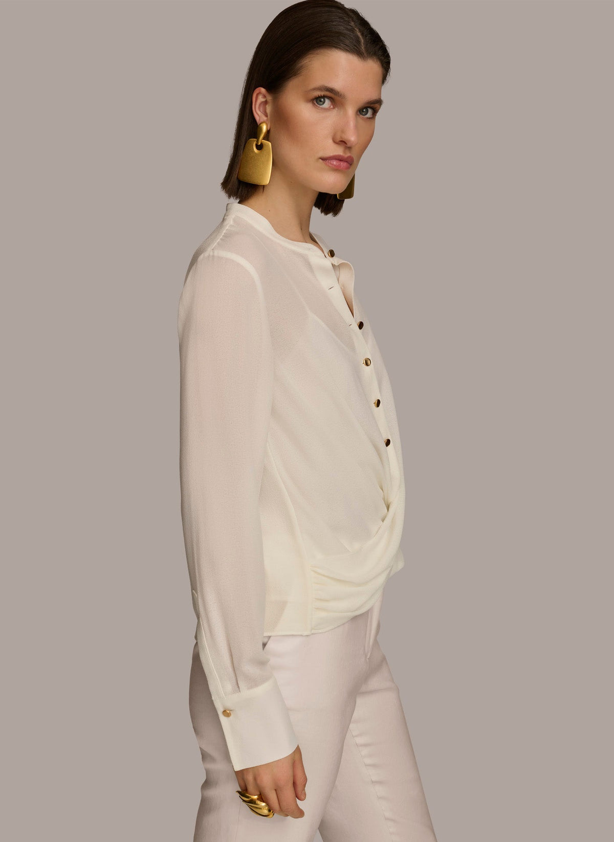 FAUX WRAP TOP - Cream