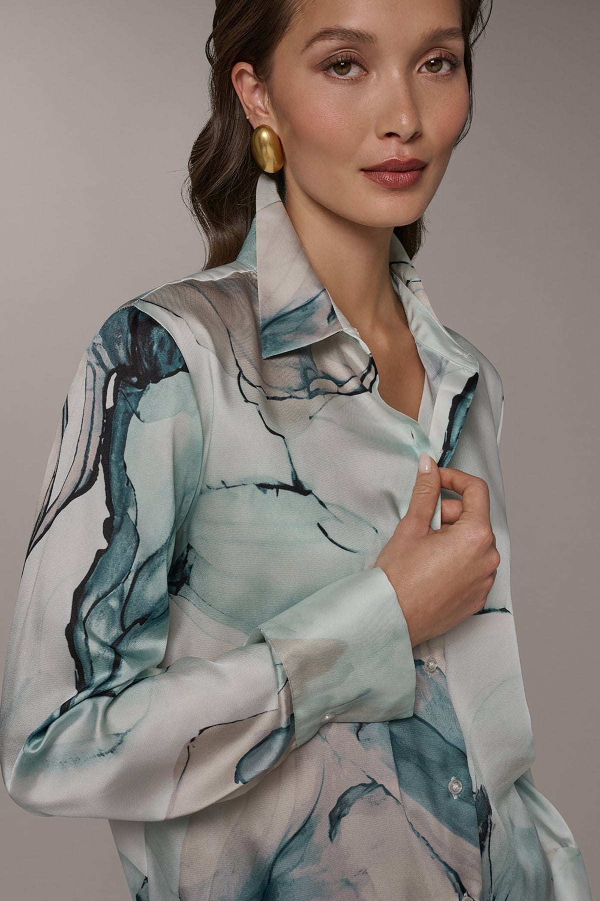 PRINTED DRAWSTRING HEM BLOUSE - Skylight Multi